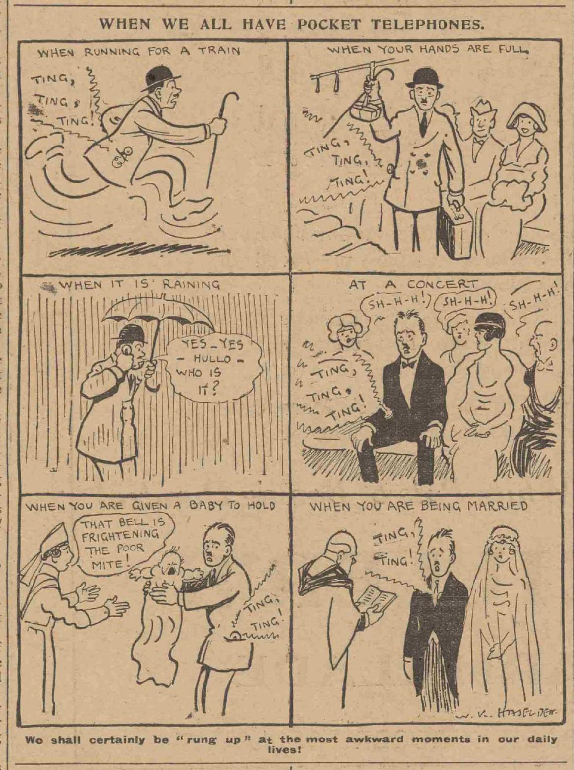 1923年1月23日——"当人人都有口袋电话时"（罕见预测手机的漫画）