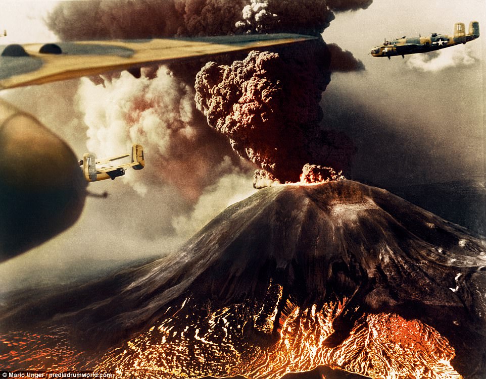烈火与愤怒：B-25轰炸机飞越意大利维苏威火山，1944年