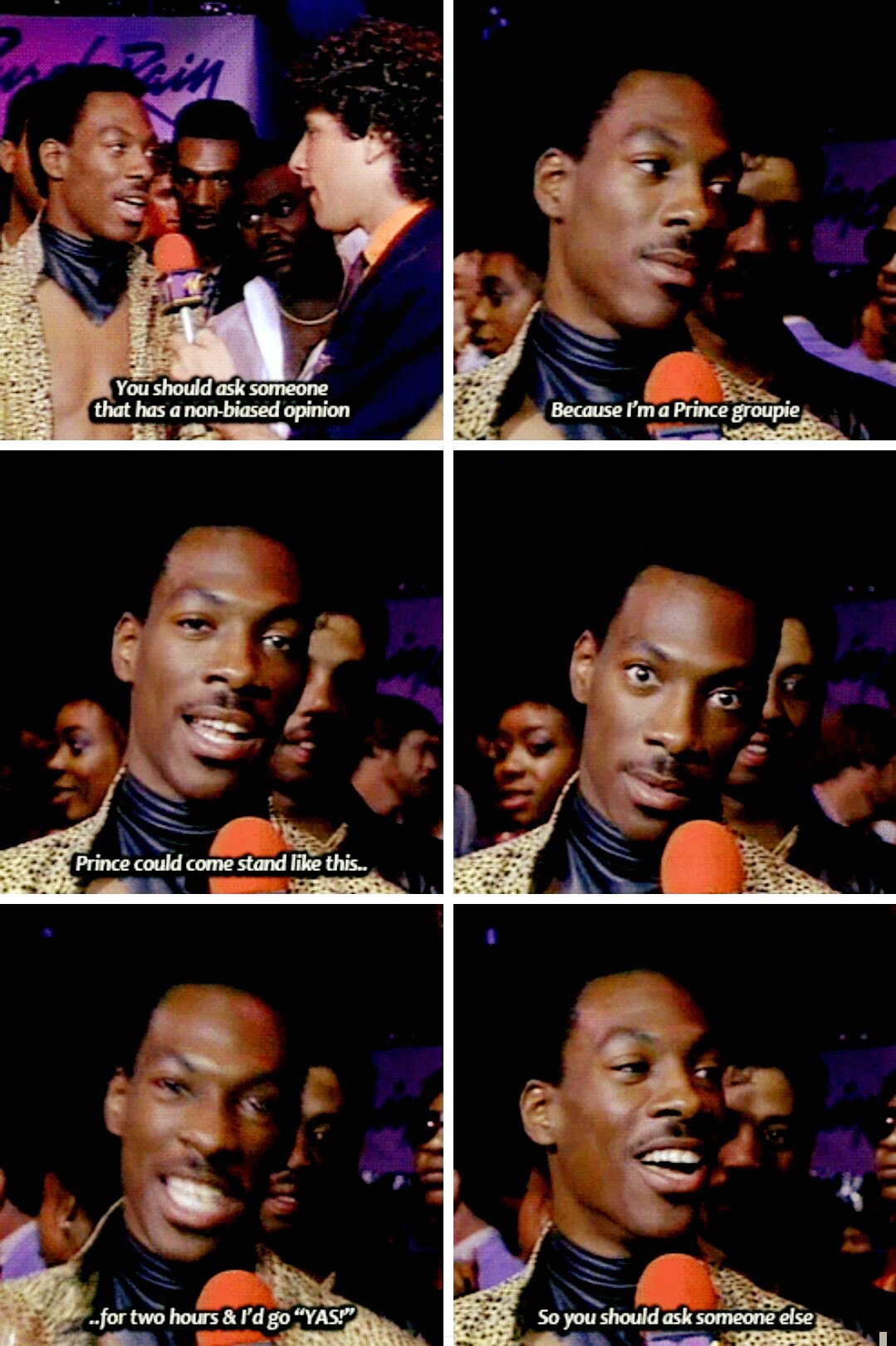 Eddie Murphy at the premiere of Purple Rain, 1984.